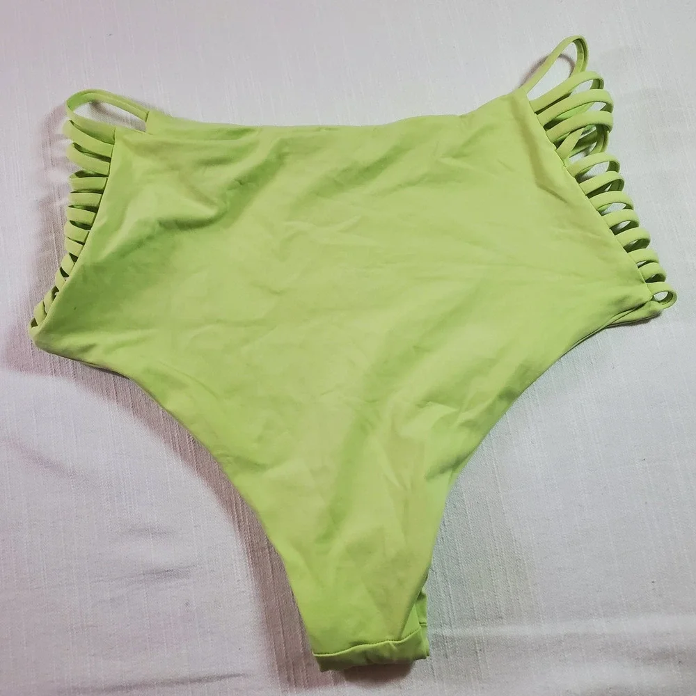 L*Space Harrington High Waist Strappy Bikini Bottom Mojito Green Medium M